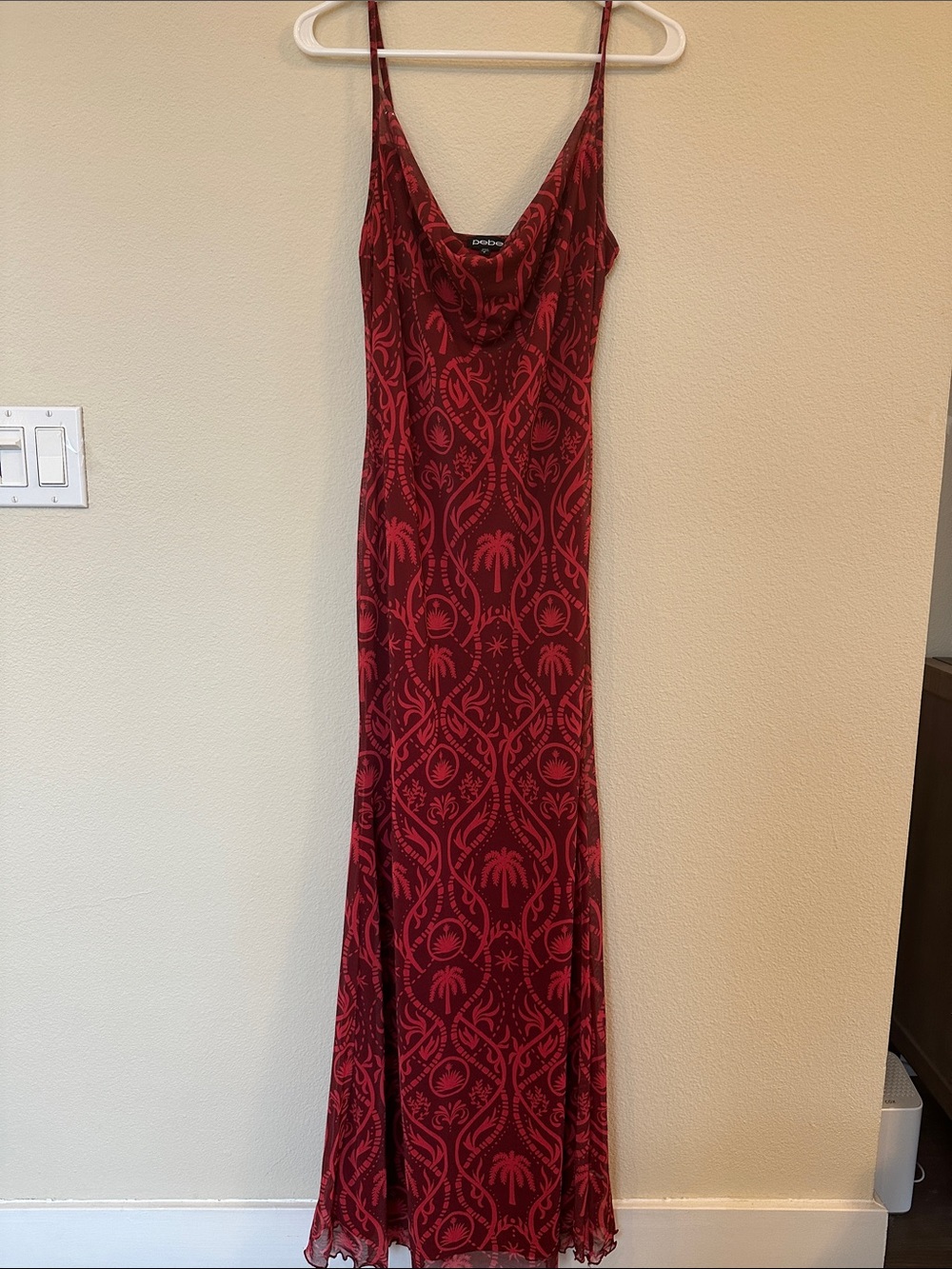 Bebe Red Patterned Maxi Dress